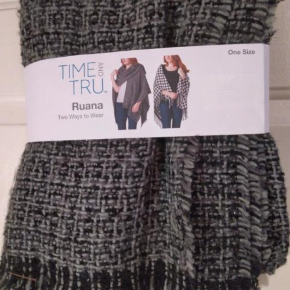 Time and Tru Ruana Two Ways to Wear Wrap-Gray with a hint of black-Never used